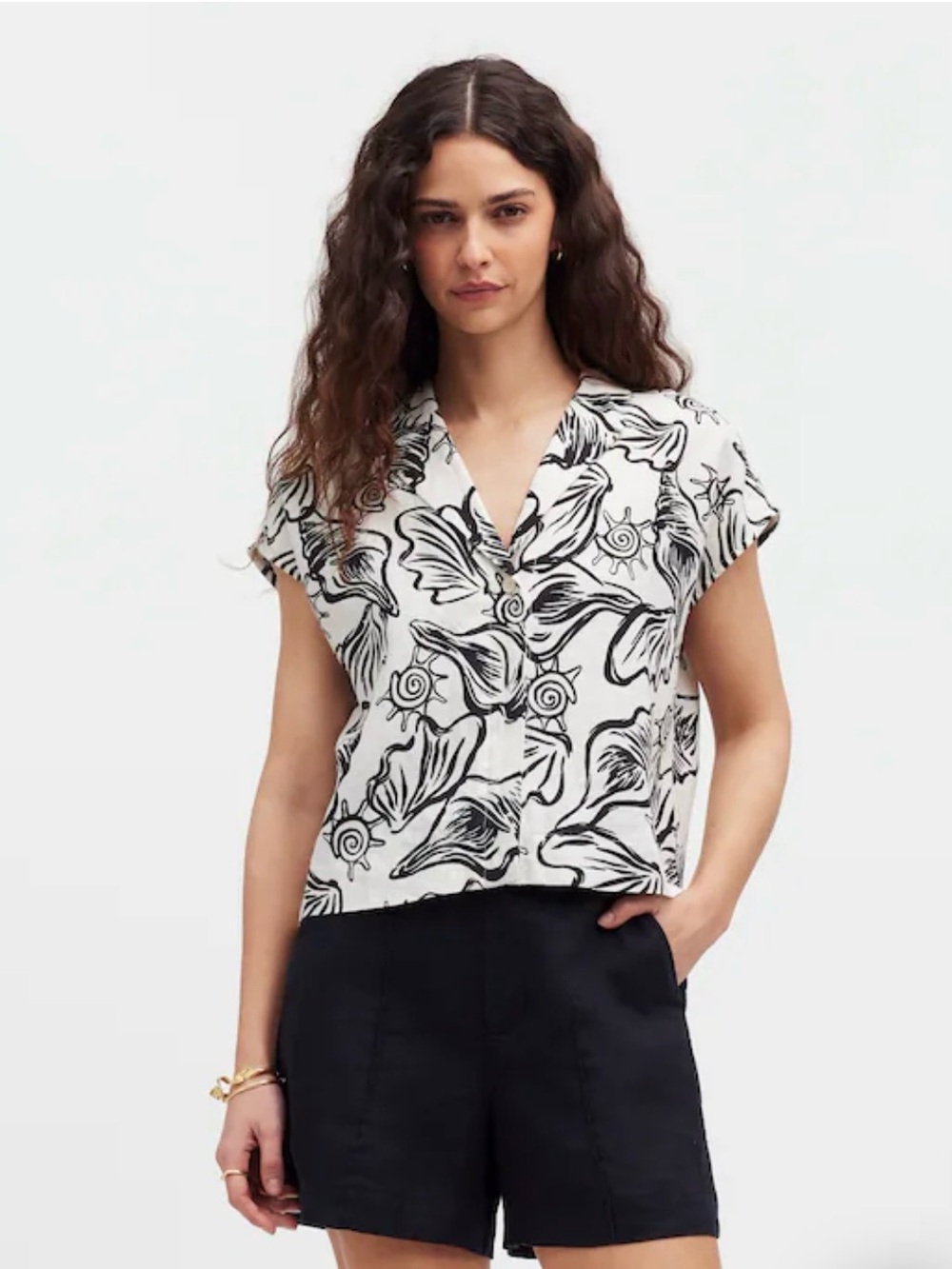 Madewell 100 percent linen cap sleeve boxy top large seashells